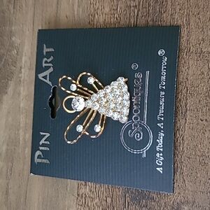 VINTAGE Gold Rhinestone Angel Pin